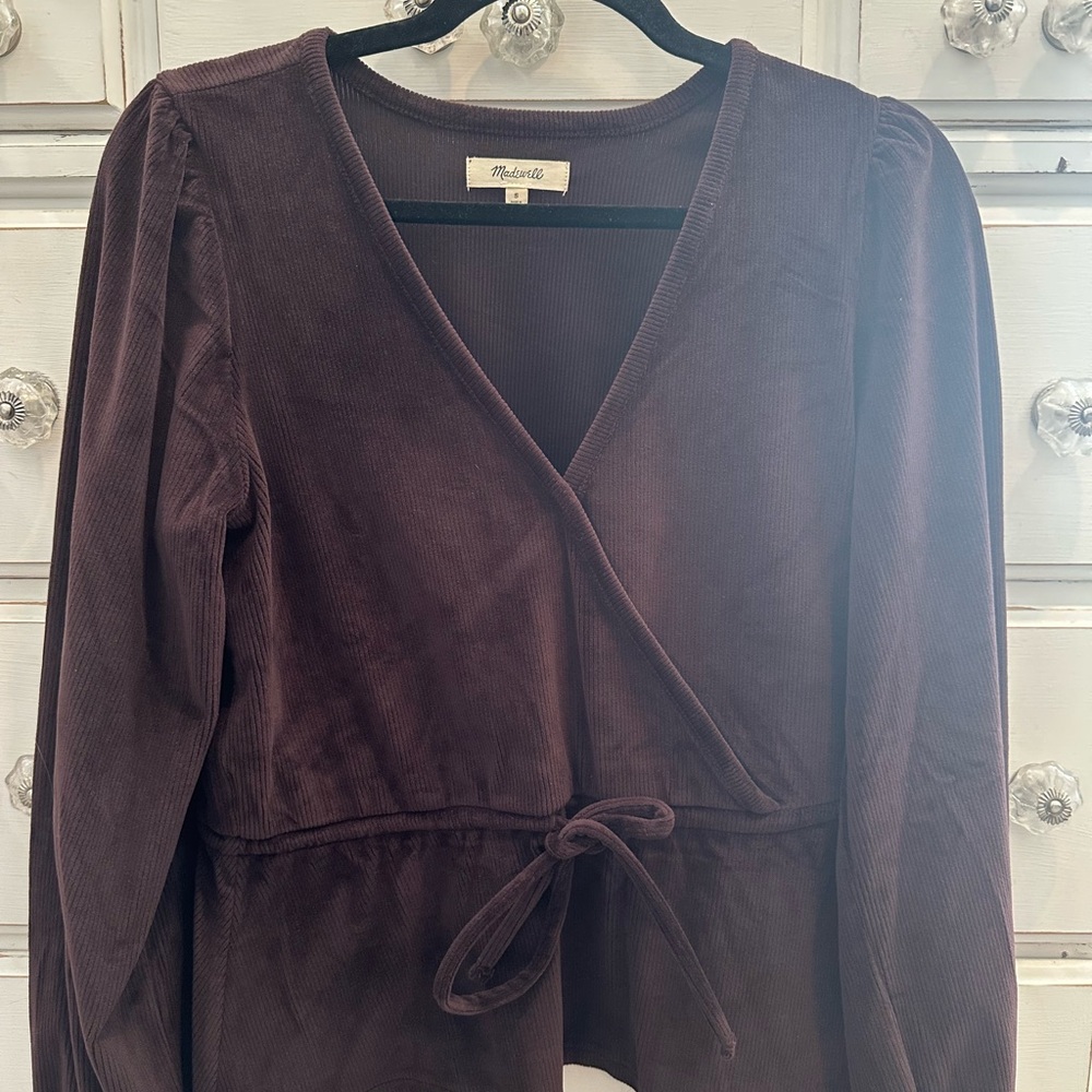 Corduroy Tie-Front Faux-Wrap Top